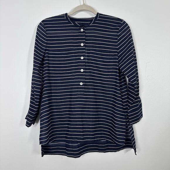 Ann Taylor Tops - NEW Ann Taylor Womens XS Navy Oversized Silk Blend Striped Sheer Popover Blouse